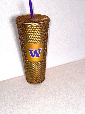 Starbucks UW University of Washington Gold Studded Cold Cup Tumbler - 24oz NEW